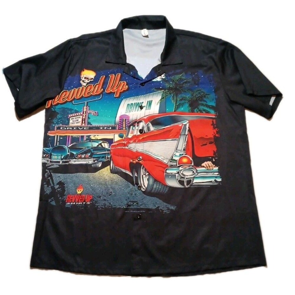 Revved Up Hot Rod Cars Shirt Men's XL AOP Chevy Duel Sided Lightweight